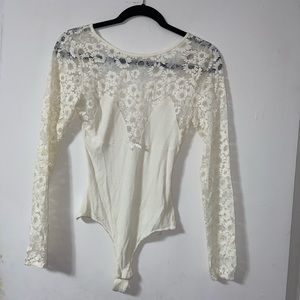 Lace floral white body suit